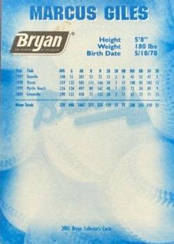 2001 Bryan Atlanta Braves #NNO Marcus Giles Back