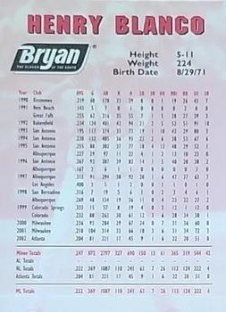 2003 Bryan Atlanta Braves #NNO Henry Blanco Back