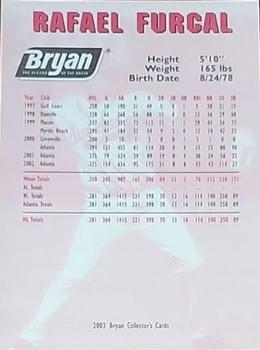 2003 Bryan Atlanta Braves #NNO Rafael Furcal Back