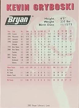 2003 Bryan Atlanta Braves #NNO Kevin Gryboski Back