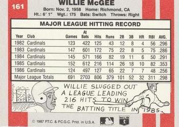 1987 Swell Prototypes #161 Willie McGee Back