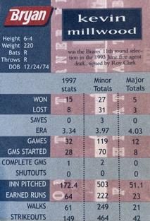 1998 Bryan Atlanta Braves Perforated #NNO Kevin Millwood Back