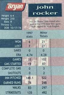 1998 Bryan Atlanta Braves Perforated #NNO John Rocker Back