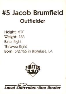 1996 Chevrolet Pittsburgh Pirates #NNO Jacob Brumfield Back