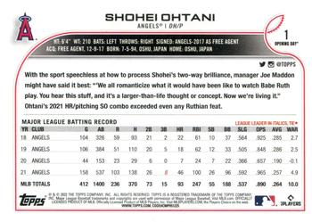2022 Topps Opening Day #1 Shohei Ohtani Back