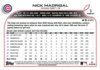 2022 Topps Opening Day #3 Nick Madrigal Back
