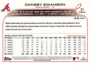 2022 Topps Opening Day #21 Dansby Swanson Back