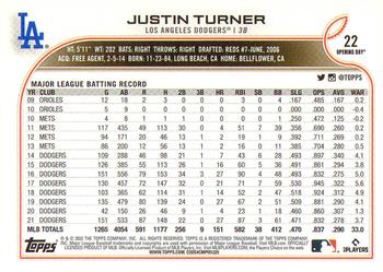2022 Topps Opening Day #22 Justin Turner Back