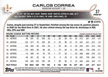 2022 Topps Opening Day #37 Carlos Correa Back
