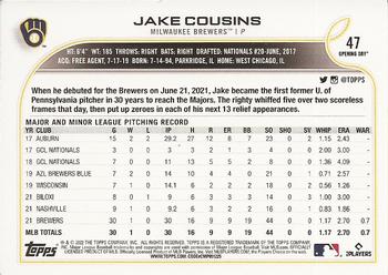 2022 Topps Opening Day #47 Jake Cousins Back