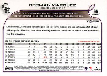2022 Topps Opening Day #66 German Marquez Back