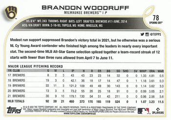 2022 Topps Opening Day #78 Brandon Woodruff Back