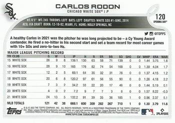 2022 Topps Opening Day #120 Carlos Rodon Back