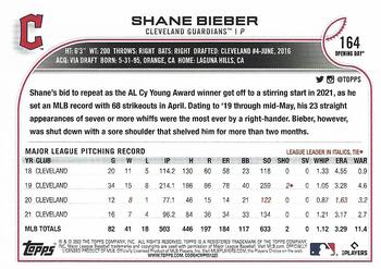 2022 Topps Opening Day #164 Shane Bieber Back