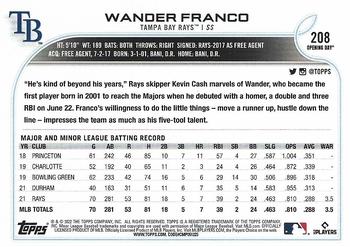 2022 Topps Opening Day #208 Wander Franco Back