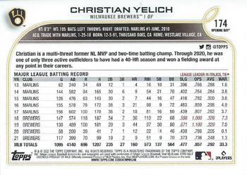 2022 Topps Opening Day #174 Christian Yelich Back