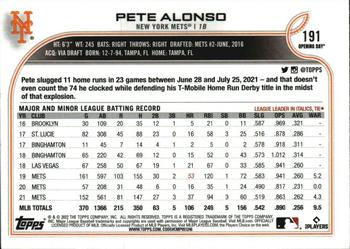 2022 Topps Opening Day #191 Pete Alonso Back