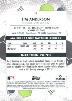 2022 Topps Inception #16 Tim Anderson Back