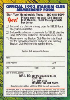 1993 Stadium Club - 1993 Stadium Club Membership Forms #NNO 1993 Stadium Club Membership Form Back