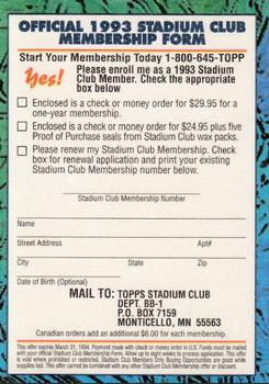 1993 Stadium Club - 1993 Stadium Club Membership Forms #NNO 1993 Stadium Club Membership Form Back
