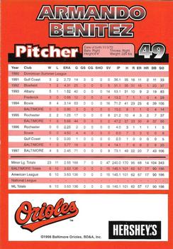 1998 Hershey's Baltimore Orioles #NNO Armando Benitez Back