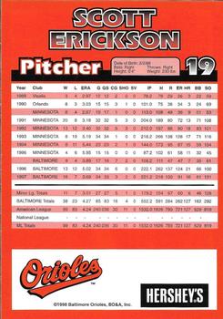 1998 Hershey's Baltimore Orioles #NNO Scott Erickson Back