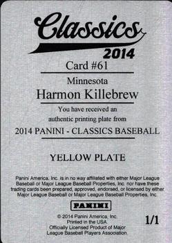 2014 Panini Classics - Printing Plates Yellow #61 Harmon Killebrew Back