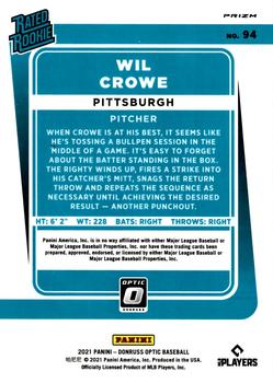 2021 Donruss Optic - Red Wave #94 Wil Crowe Back