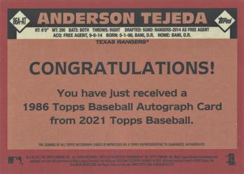 2021 Topps Update - 1986 Topps Baseball 35th Anniversary Autographs #86A-AT Anderson Tejeda Back