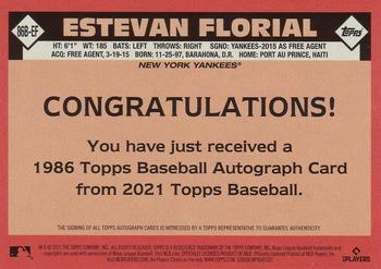 2021 Topps Update - 1986 Topps Baseball 35th Anniversary Autographs #86B-EF Estevan Florial Back
