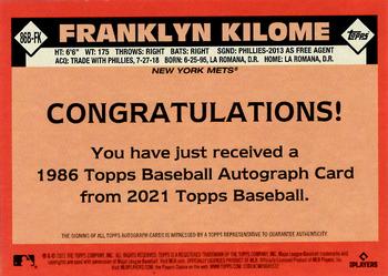 2021 Topps Update - 1986 Topps Baseball 35th Anniversary Autographs #86B-FK Franklyn Kilome Back