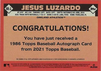 2021 Topps Update - 1986 Topps Baseball 35th Anniversary Autographs #86B-JL Jesus Luzardo Back