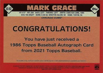 2021 Topps Update - 1986 Topps Baseball 35th Anniversary Autographs #86B-MGR Mark Grace Back