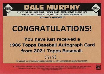 2021 Topps Update - 1986 Topps Baseball 35th Anniversary Autographs Black #86AS-DMU Dale Murphy Back