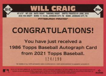 2021 Topps Update - 1986 Topps Baseball 35th Anniversary Autographs Black #86B-WC Will Craig Back