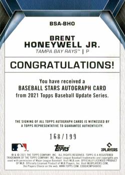 2021 Topps Update - Baseball Stars Autographs Black #BSA-BHO Brent Honeywell Jr. Back