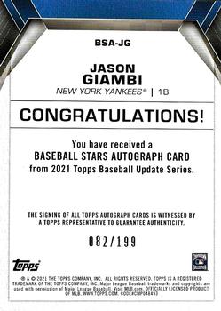 2021 Topps Update - Baseball Stars Autographs Black #BSA-JG Jason Giambi Back