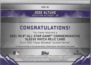 2021 Topps Update - 2021 MLB All-Star Game Commemorative Sleeve Logo Patch #ASGP-JAL Jose Altuve Back
