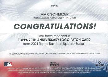 2021 Topps Update - Topps 70th Anniversary Manufactured Logo Patch #T70P-MS Max Scherzer Back