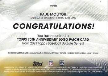 2021 Topps Update - Topps 70th Anniversary Manufactured Logo Patch #T70P-PM Paul Molitor Back