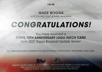 2021 Topps Update - Topps 70th Anniversary Manufactured Logo Patch #T70P-WB Wade Boggs Back