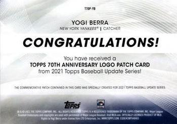 2021 Topps Update - Topps 70th Anniversary Manufactured Logo Patch #T70P-YB Yogi Berra Back