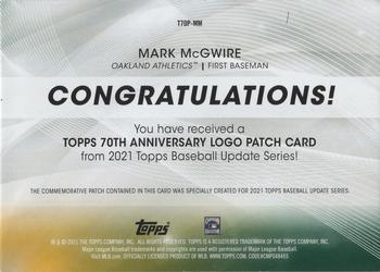 2021 Topps Update - Topps 70th Anniversary Manufactured Logo Patch Black #T70P-MM Mark McGwire Back