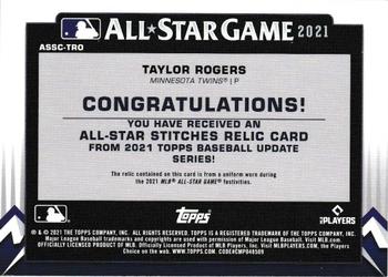 2021 Topps Update - All-Star Stitches #ASSC-TRO Taylor Rogers Back