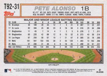 2021 Topps Update - 1992 Topps Redux #T92-31 Pete Alonso Back