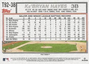 2021 Topps Update - 1992 Topps Redux #T92-38 Ke'Bryan Hayes Back