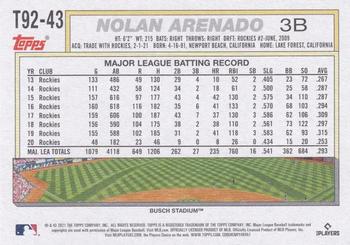 2021 Topps Update - 1992 Topps Redux #T92-43 Nolan Arenado Back