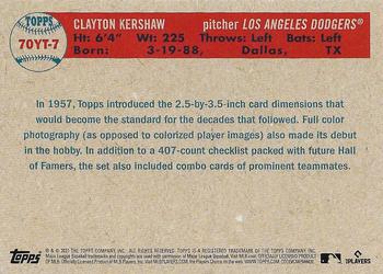 2021 Topps Update - 70 Years of Topps Baseball #70YT-7 Clayton Kershaw Back