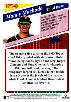 2021 Topps Update - 70 Years of Topps Baseball #70YT-43 Manny Machado Back