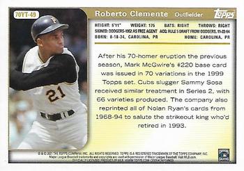 2021 Topps Update - 70 Years of Topps Baseball #70YT-49 Roberto Clemente Back